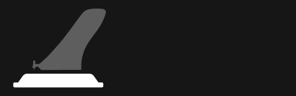 Paddleboard fin in gray silhouette on a white base against a black background