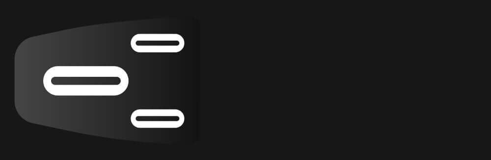 Graphic design featuring three white shapes on a black background, resembling paddleboard fins.