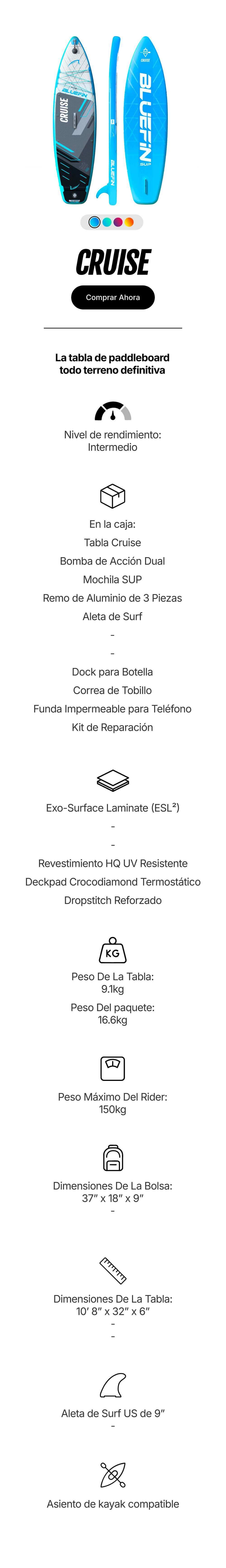 Inflatable paddleboard in blue and black with textured deck pad, center fin, and carrying bag