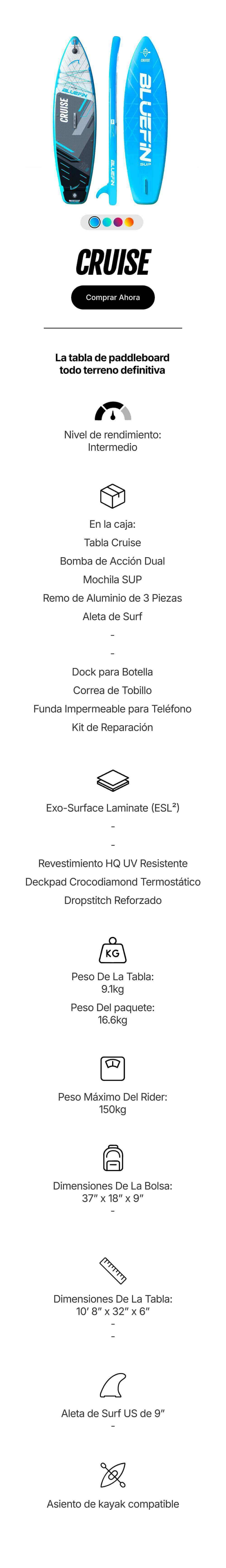 Inflatable paddleboard in blue and black with textured deck pad, center fin, and carrying bag