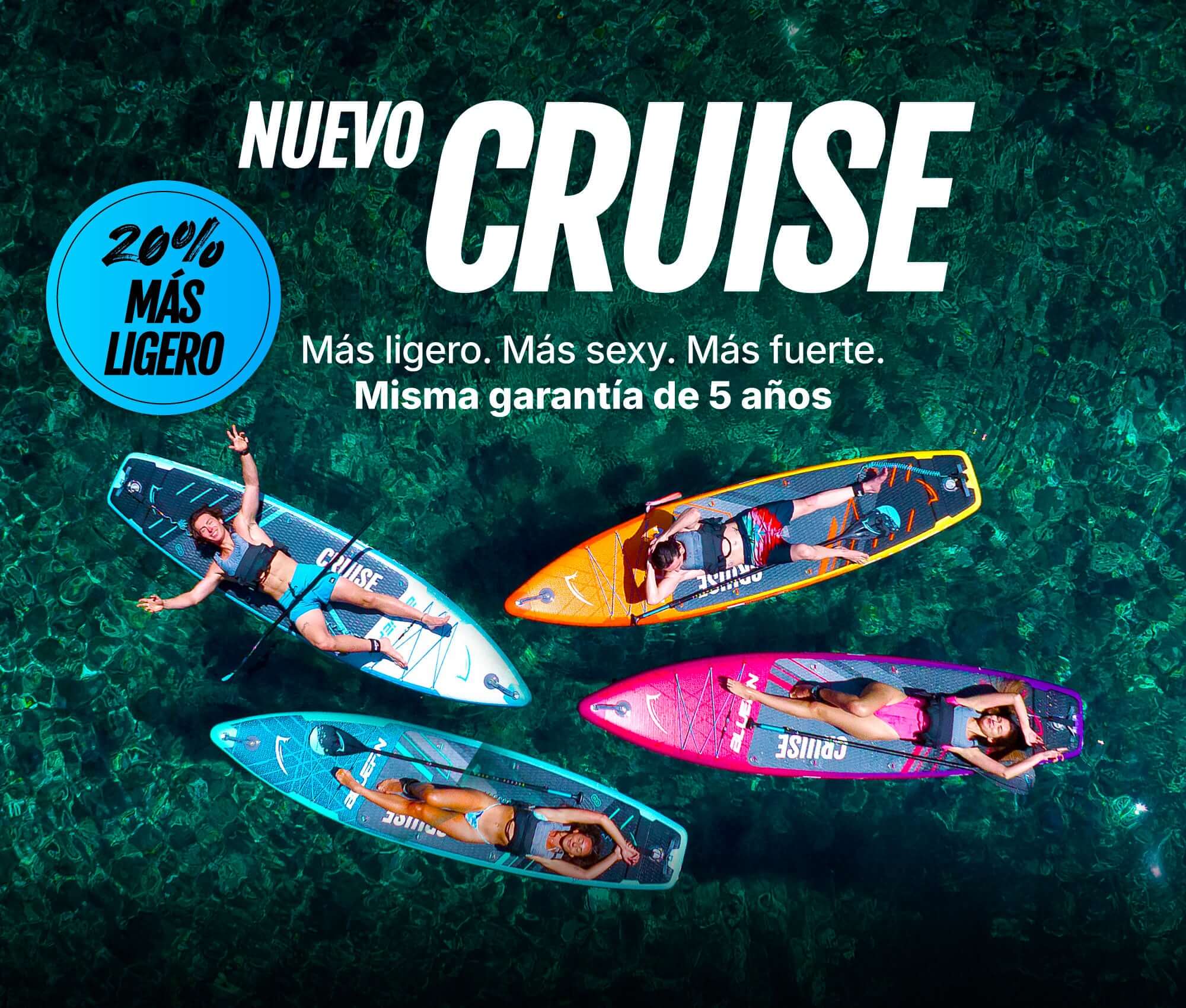 Four inflatable paddleboards in vibrant colors on clear water, with people relaxing on them.