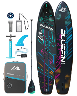 Kit de paddleboard hinchable Lite Carbon con remo, bomba, aleta, leash, bolsa de transporte y accesorios