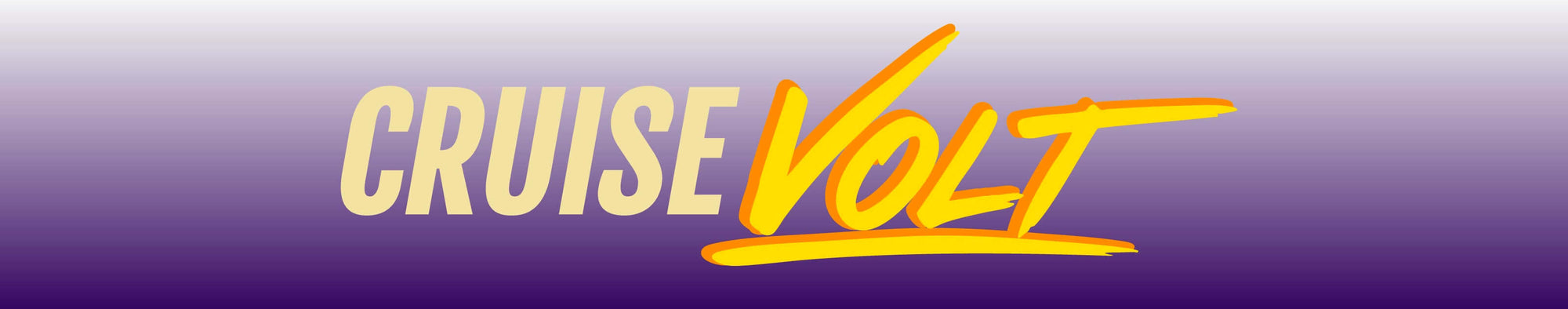 Text design featuring the words 'CRUISE VOLT' in yellow and orange on a gradient purple background