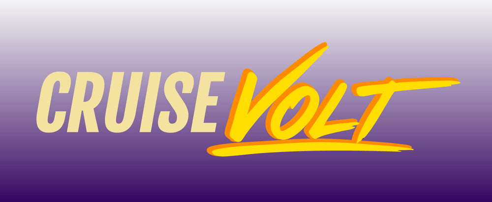 Text graphic with the words CRUISE and VOLT in yellow on a purple gradient background