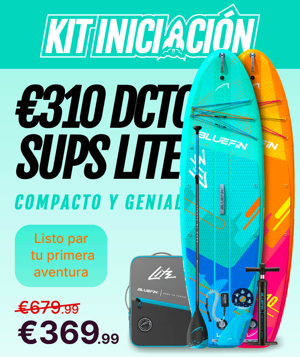 Inflatable paddleboard kit with blue and orange boards, paddle, pump, and carrying bag for beginners